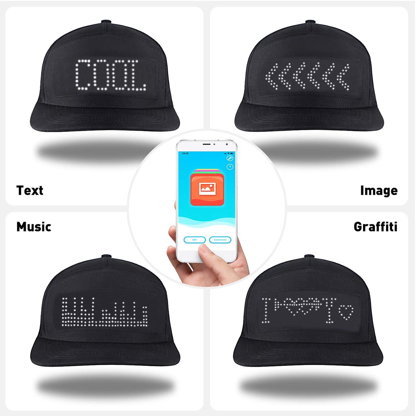 DOME Snap-Back Baseball Cap with Programmable Animated Graphics and Text